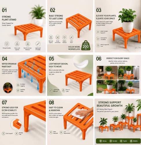 Image of DVI Heavy Duty Orange Plant Stand | Pack of 1 | Strong, Durable, Rust-Proof | Supports Up to 200 Kg | Indoor & Outdoor Use | Pot Stand for Big Size Plants | All Weather Resistant Pot Stand