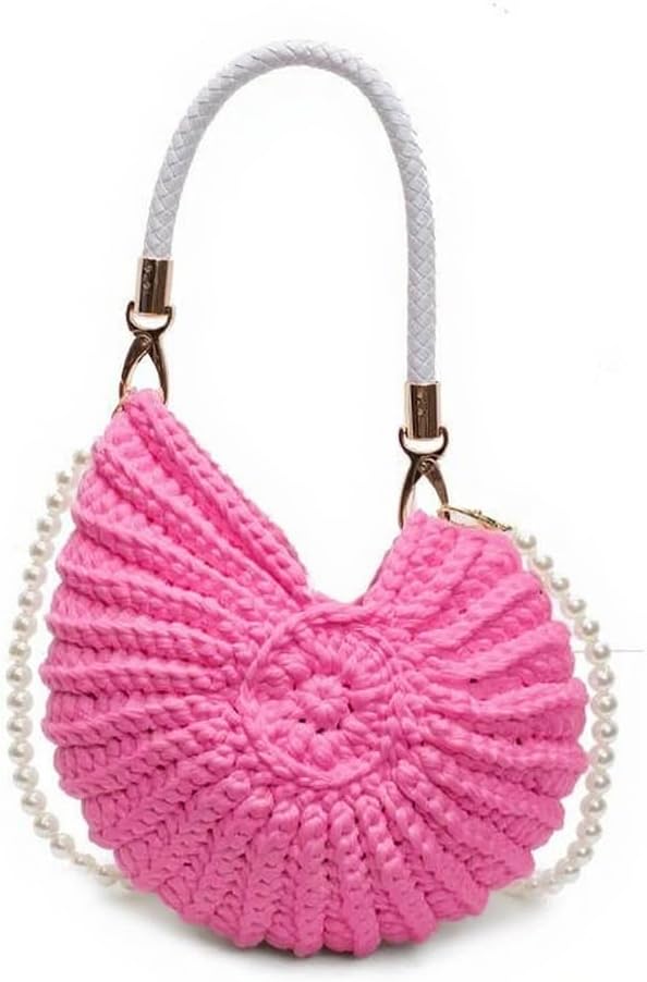 Handwoven Seashell Bag for Women Fashion Crochet Summer Boho Beach Tote Crossbody Bag Cute Conch Shoulder Handbag