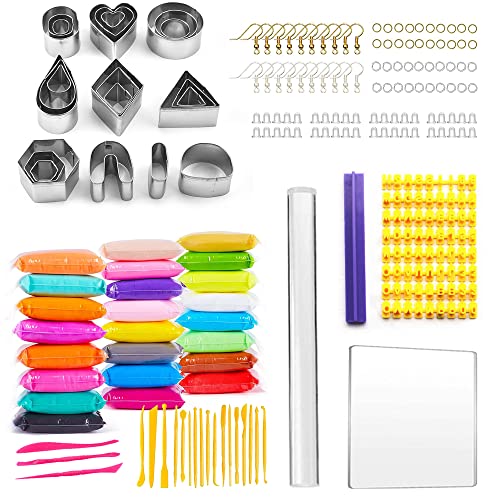 Allazone 368 PCS Emporte-pièces en Argile Polymère, 24 Emporte-pièces pour Boucles D'oreille, Moule en Acier Inoxydable, Pâte à Modeler Sèche à L'air...