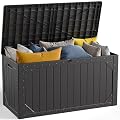 MAKE CHANGES 100 Gallon Outdoor Storage Box, Waterproof Resin Deck Box Organizer for Patio Cushion Storage, Lockable Outside Container for Garden Tools