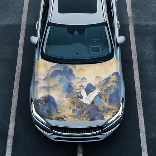 Image of Car Hood Cover Protector, A Weather-Resistant Snow Cover with Landscape Painting Design for Car Hood Vents