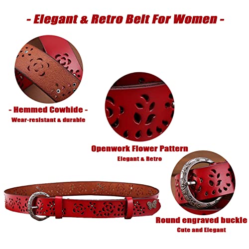 Ladies Hollow Flower Belt for Jeans Casual Pants Elegant Women Leather Belt with Carved Buckle Fashion Accessories4