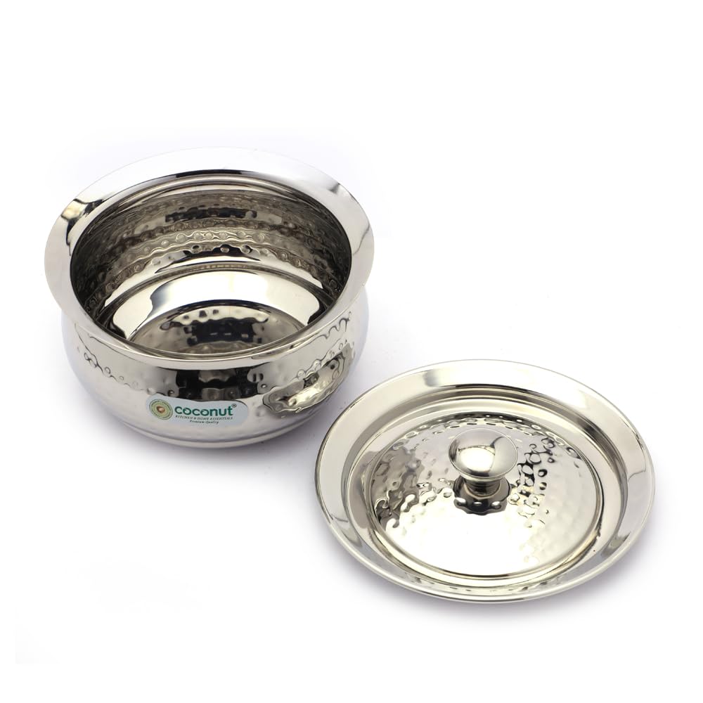 Coconut Stainless Steel Hammered Design Handi for Cook n Serve - 1 Unit - 500ML 1