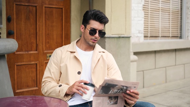［ゆう］Text SingleBreasted Coat Mens Single Breasted Trench Coat Casual Slim Fit Lapel Long