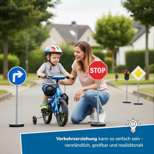 alldoro 60230 XXL-Verkehrsset mit Ampel, 10 Verkehrsschildern (75 cm) & 4 Pylonen, Verkehrserziehung für Kinder, Indoor & Outdoor, Orange
