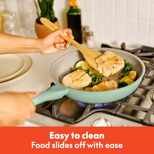 Image of bella 7 Piece Cookware Set with EverGood Ceramic Nonstick Coating, Dishwasher Safe Oven Safe, All Stovetops Compatible, Glass Lids with Silicone Rims, Cool Touch Handles, Seaglass
