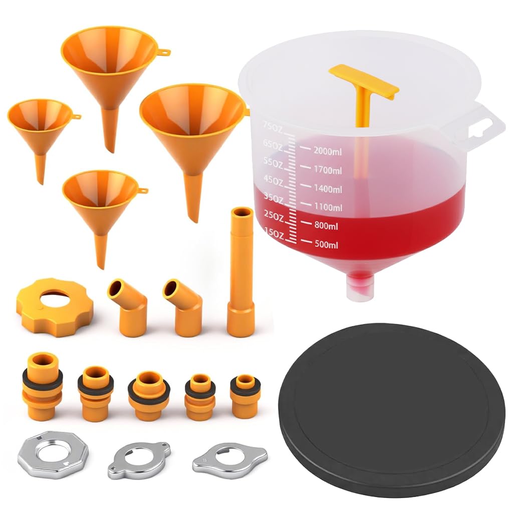 19Pcs No-Spill Coolant Filling Funnel Kit 2500 ml Automotive Radiator Coolant Bleeding Tool Set with Adapters, Sealing Gaskets & Stopper for Leak-Free Antifreeze Refilling-image-32
