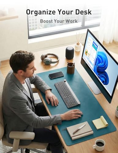 Image of Aothia Faux Leather Desk Mat - Non-Slip PU Leather Desk Blotter, Waterproof Writing Surface, Large Desk Pad for Office & Home (Turquoise, 55 inch x 24 inch)