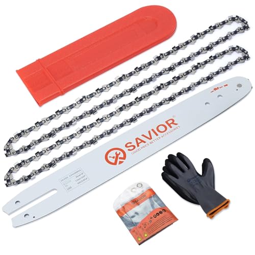 Savior Lot de 2 Chaînes de tronçonneuse avec Protège-guide et Guide de 35 cm Compatible avec Stihl MS170 MS171 MS180-3/8"LP 1,1 mm 50 Maillons
