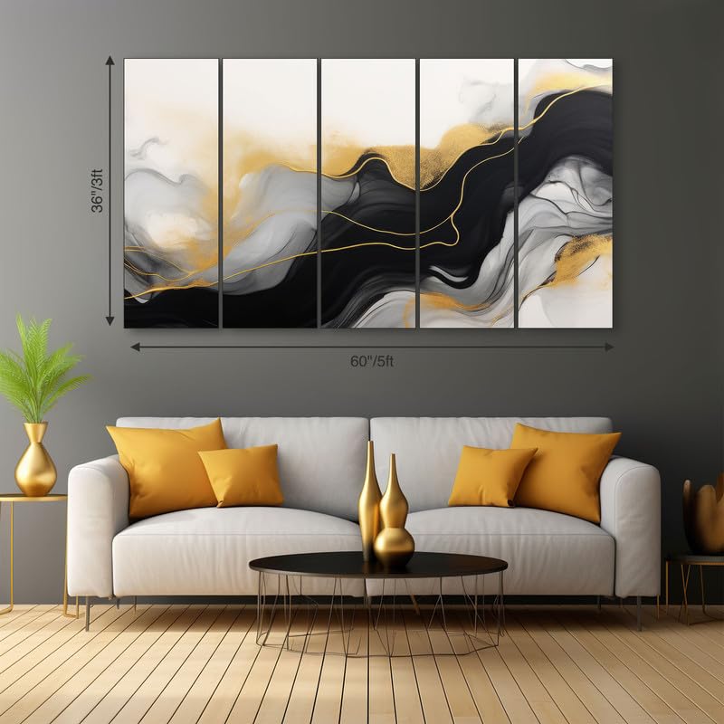 Image of The Castle Decor Marble abstract art painting with frame Big Size 36x60 Wall art for living room,Bedroom,Drawing room,Hotels-Wooden Framed-338