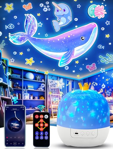 21 Sets of Films, Projector Night Light for Kids Bedroom, Ceiling, Kids Night Light Projector, Remote Control & Bluetooth Speaker, Rechargeable Music Timer Star Lamp for Girls, Birthday, Christmas