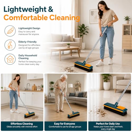 Image of 2-in-1 Bathroom Cleaning Brush with Wiper - Long Handle 180 Rotate Toilet Brush, Tiles Cleaning, Floor Scrub for Kitchen and Bathroom Accessories (Green 3 in 1)