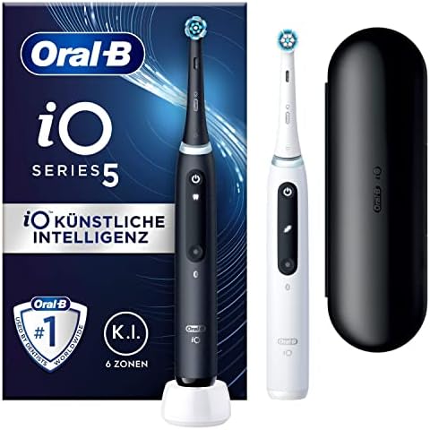 Oral-B iO 5 Doppelpack Elektrische Zahnbürste mit Magnet-Technologie, 2 Aufsteckbürsten, 5 Putzmodi, LED-Anzeige & Reiseetui Cover