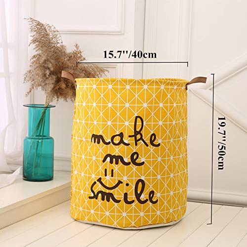 Kanggest Cubo Plegable de Lino y algodón Cesta para la Ropa Sucia, Bolsa de Almacenamiento para Colada. Barril Durable para Ropa (Amarillo)