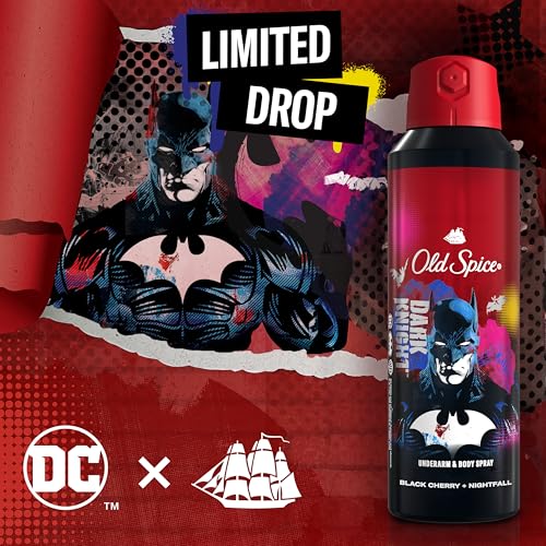 Image of Old Spice Aluminum Free Body Deodorant Dry Body Spray for Men, 24 /7 Freshness & Lasting Scent, 24 /7 Sweat & Odor Protection, Smell Like a Hero, Batman, Black Cherry & Nightfall Scent, 5.1 oz