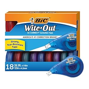 BIC Wite-Out EZ Correct Correction Tape, Tear-Resistant and No Dry Time, 18-Count Pack in White