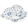 Martha Stewart Empress Bouquet Decorated Porcelain Dinnerware Plates and Bowls Set - Blue Floral, Service for 4 (12pcs)