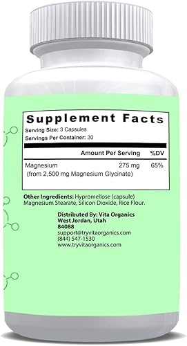 Miniatura 2 de Fórmula avanzada de glicinato de magnesio, 275 mg por porción, suplemento de magnesio para corazón, músculo, huesos, alta absorción, fabricado en