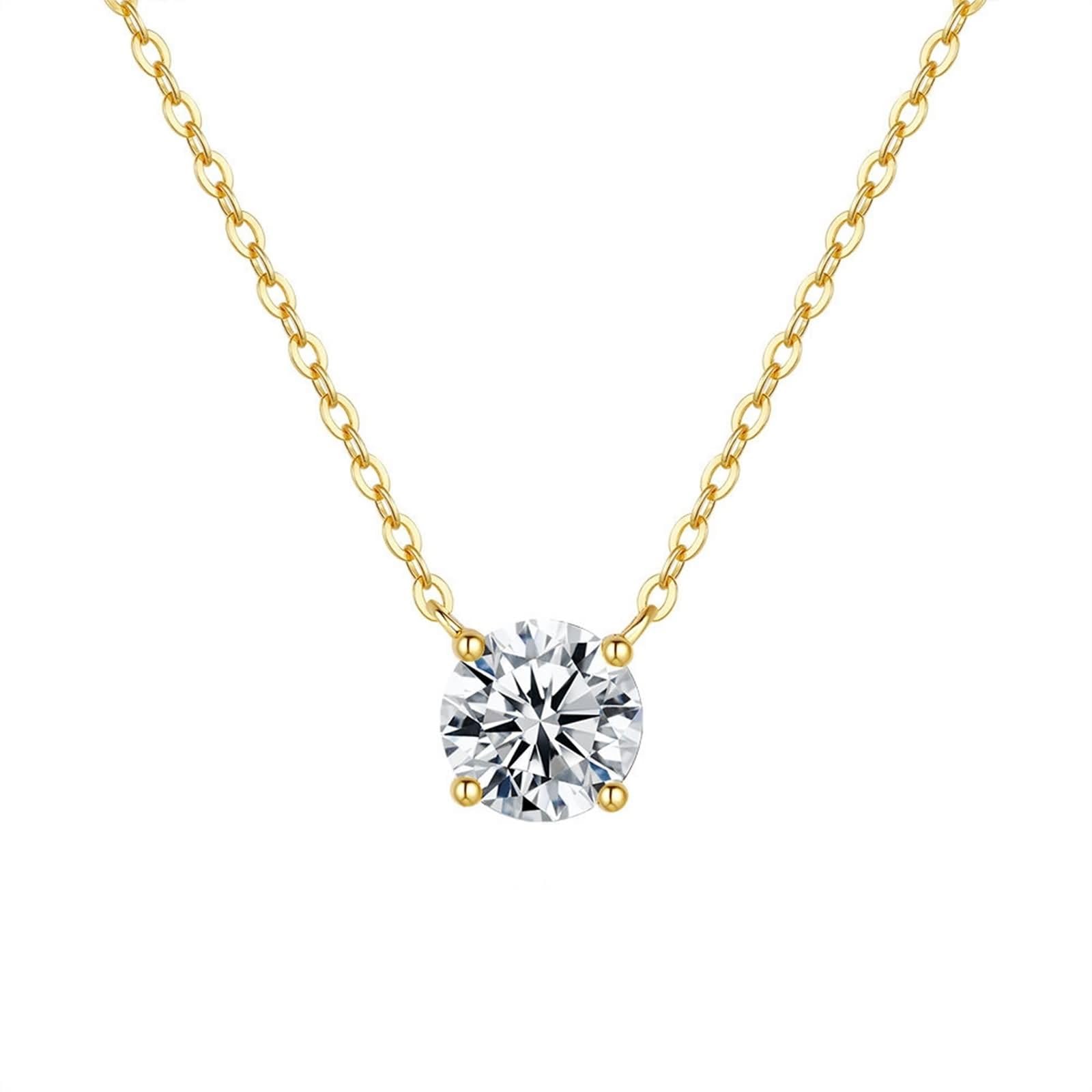 Collar de oro de 14 quilates para mujer, solitario de 4 puntas, 0,5 quilates, 1 quilate, 2 quilates, collar de oro de 9 quilates para mujer