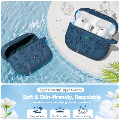 Image of for Airpods Pro 3 Case with Magnetic Lid, Flower Engraved Cases for Apple AirPods Pro 3rd Generation 2025, Soft Silicone Cover for Women Girly with Cleaner & Keychain, Shockproof