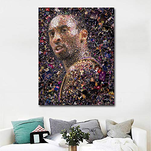 Peinture abstraite Kobe Bryant de 60x90 cm encadrée pour décoration salon moderne