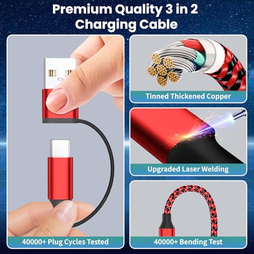 Image of Travel Essentials 3in2 Multi Charging Cable for iPhone Watch Charger,USB A /C to Type C /IP /iWatch charger,Travel Chargers for Multiple Devices Compatible with iWatch Series&iPhone 16-12(2PACK,5FT)