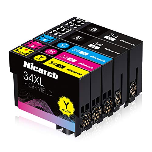Hicorch 34XL Cartucce d'inchiostro Compatibile con Cartucce Epson 34 XL Multipack per Epson WorkForce Pro WF-3720DWF WF-3720 WF3720 WF-3725DWF WF-3725 WF3725 (2 Nero,1 Ciano,1 Magenta,1 Giallo)
