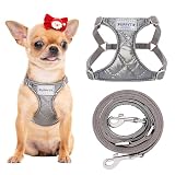 Picture of Puppytie No Pull Small Dog Harness with Multifunction Dog Leash,Lightweight Soft Adjustable No Choke Escape Proof Pet Harness Vest Pet Harness Vest,Glossy Grey,S