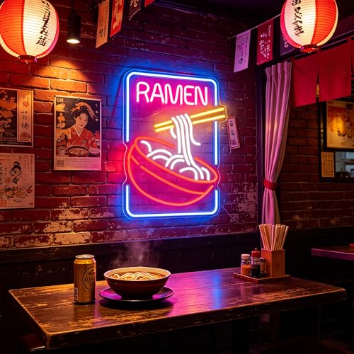 Image of Neon Sign, Ramen Neon Signs for Wall Decor Neon LED Signs Room Neon Light Up Signs Home Decor for Business Restaurant Bedroom Club Party Bars Shop Decoration USB Operated