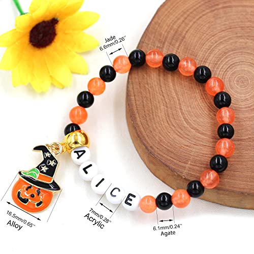 Image of Uloveido Black Orange Jade Charms Halloween Bracelets All Saints' Gift - DIY Customized Name Beaded Bracelet