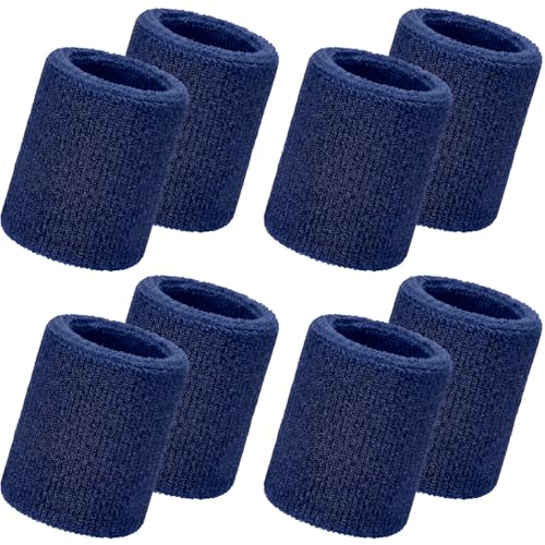 Image of WILLBOND 8 Pack Wrist Sweatbands Sports Wristbands Tennis Sweatbands Neon 80s Thick Cotton Gymnastics Sweat Band Athletic Football Soccer Sports Wristband for Men Women Party