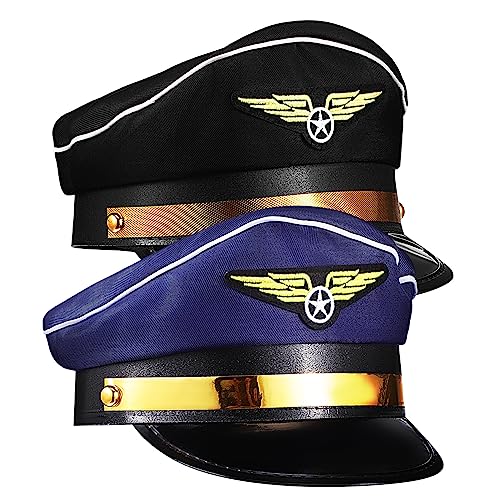 COLLBATH 2Pcs Captain Pilot Hats for Cosplay Aviation Costume Accessories for Themed Parties and Role Playing