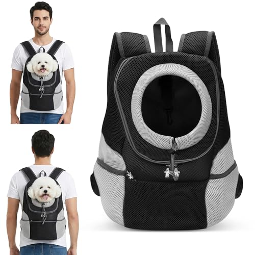ALLSOPETS Zaino per Cani, Trasportino per Piccoli Cani e Gatti, Borsa da Viaggio Regolabile, Zaino per Cane per Bicicletta, Moto, Escursionismo, Campeggio (Nero Carbone, L)