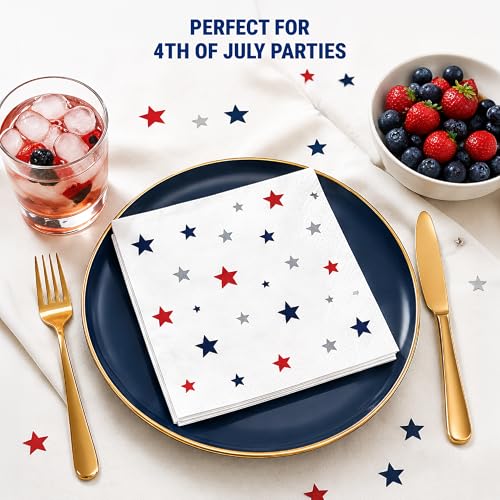 Patriotic Cocktail Napkins, 52 Pack 4th of July Napkins, 5 x 5 Inch Red White and Blue Napkin, American Flag Napkin, Disposable Patriotic Party Supplies for Independence Day, Memorial Day and BBQs by Your Dream Party Shop - Used condition - Image 4