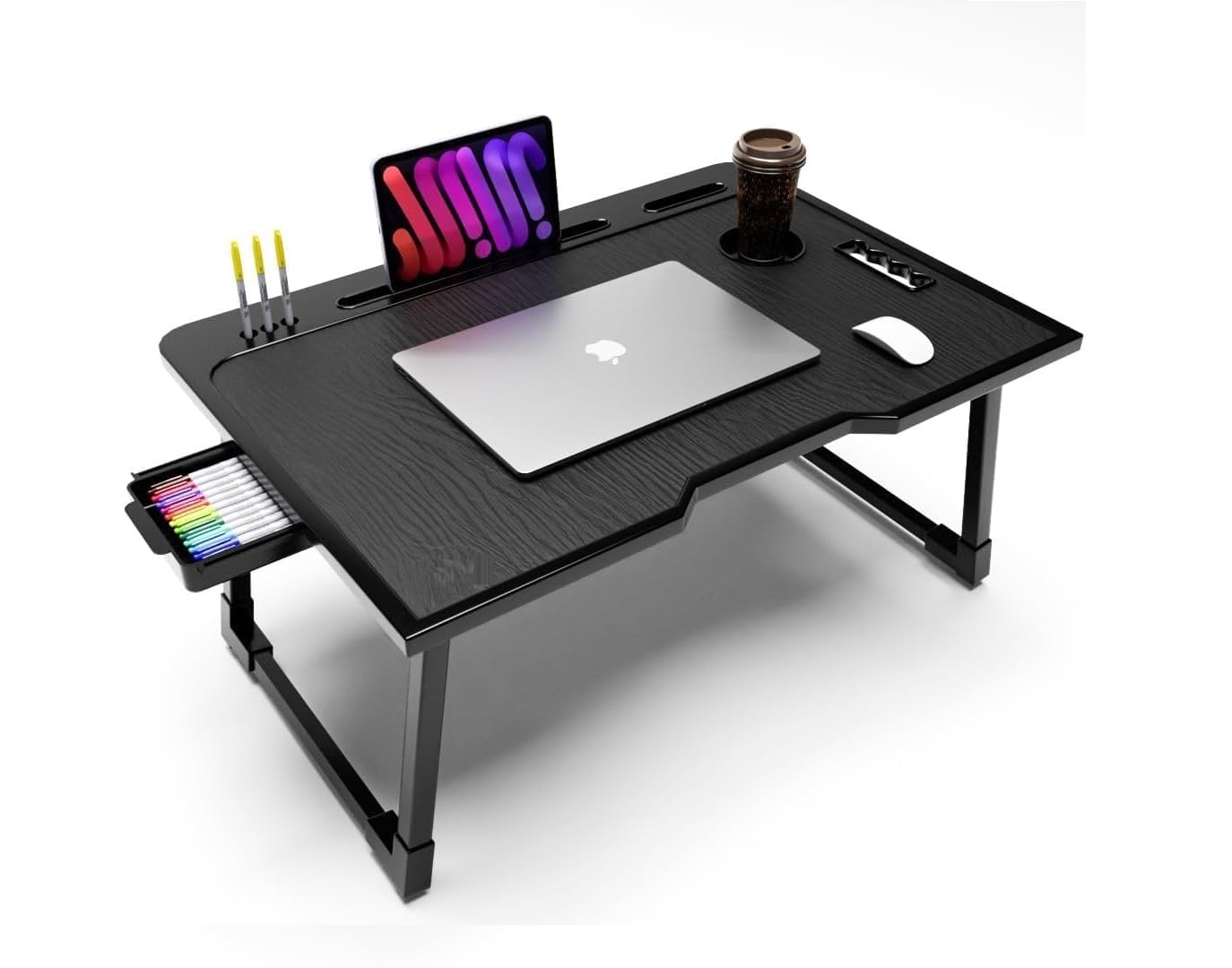 Foldable Wooden Mini Laptop Table for Bed, Smart Study Table with Drawer Kids & Adults Kids & Adults ((COTTEDS-Black-US ..))