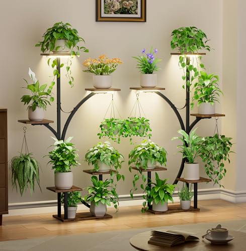 Plant Stand Indoor with Grow Lights - 2 Pack Corner Plant Shelf, 6 Tiered 47'' Indoor Plant Stands for Multiple Plants, K-Shaped Plant Rack Display Holder, Flower Stands for Living Room Patio Home2