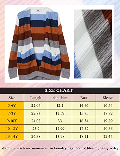 Girls Striped Cardigan Open Front Sweater Lightweight Color Block Knitwear Coat,9-10Y #TOP4