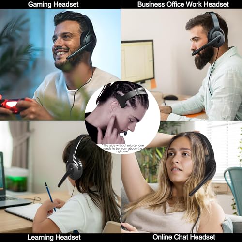 Image of Wired One Ear Headset with Mic, 3.5mm /Type-C /USB Gaming Headset for PS5 /PS4 /Xbox /Switch /PC /iPhone /iPad /Mac /Tablet /Android, Single Ear Game Chat Headphone for Office Business Work Teams Call Center