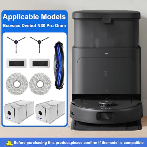 Image of HASTHIP Compatible with Ecovacs N30 Pro Omni, 9Pcs Replacement Parts Kit, Robot Vacuum Accessories Set with HEPA Filters, Main Roller Brush, Side Brushes, Microfiber Mop Pads & Dust Bag