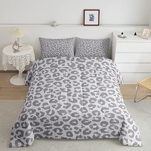 Feelyou Leopard Print Bedding Set Silver Gray Leopard Comforter Set for Boys Girls Kids Cheetah Printed Comforter Africa Wild Animal Skin Theme Duvet Set Room Decor Queen Size Quilt Set 3Pcs