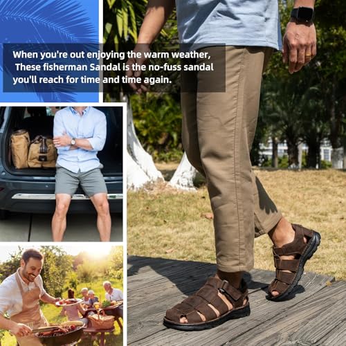 Image of KOIMED Men's Hiking Leather Sandals Closed Toe Water Shoes For Summer Athletic Outdoor Walking Sports Trail River Fishing Wide Adjustable Waterproof Arch Support