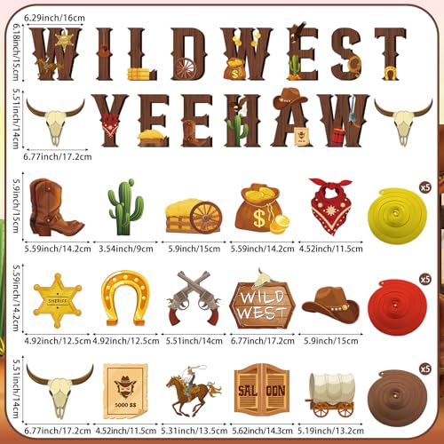 Image of Hooqict Happy Birthday Banner Western Party Decorations Cowboy Banner with Hanging Swirls Ceiling Streamers for Boys Men Western Themed Birthday Decorations Wild West Country Party Supplies