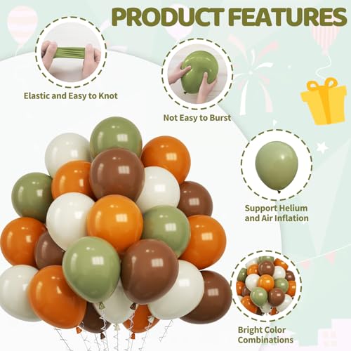 Image of Funhot Sage Green Brown Balloons Set, 60 Pcs Jungle Safari Party Balloons, 12 Inch Olive Green Orange Beige Latex Balloon Helium for Kids Wild Woodland Birthday Wedding Baby Shower Party Decorations