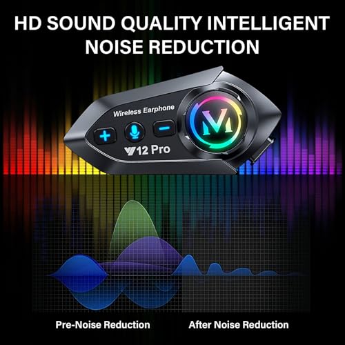 Image of Motorcycle Helmet Headset Speakers Headphones with 2 Way Intercom 550 Yards,HiFi Sound,Noise Cancellation,Music Share,1000mAh Battery,FM,Easy to Connect /Use,IP56 Waterproof,Voice Assistant