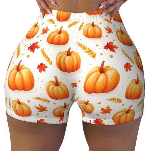 peiyeety Pantalones Cortos de Ciclismo con Estampado de Calabaza, Arce y Trigo para Mujer, Pantalones Cortos para Correr, para Yoga, Gimnasio y Entrenamiento.