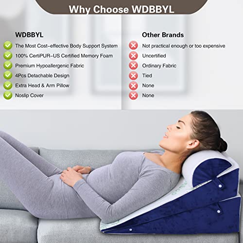 Wdbbyl 4Pcs Adjustable Bed Wedge Pillow Sleeping Support Set 100% Memory Foam For Post Suregery Recovery, Back Neck Leg Pain Relief,Acid Reflux And Gerd,Sitting Reading Light Green Cover #TOP6