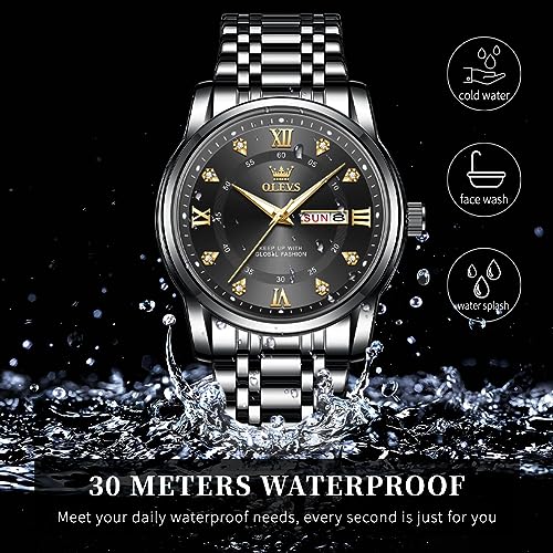 Image of OLEVS Watch for Men Classic Business Dress Analog Quartz Stainless Steel Waterproof Luminous Date Diamond Men Silver Watch
