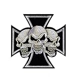 Iron Cross Maltese Chopper Three Skull Iron on Jacket Vest XL Patch (MTC1)