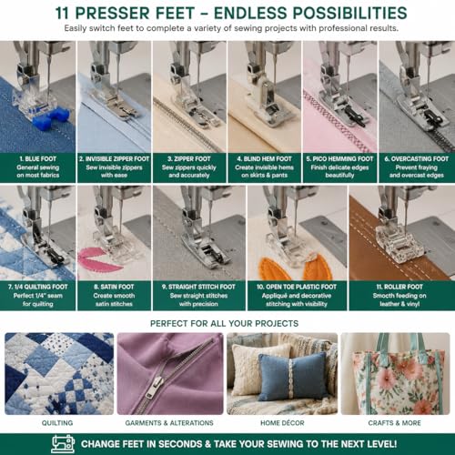 Image of ZENITH 11-Piece Sewing Machine Presser Feet Kit for Brother, Singer, Janome - Universal Low Shank Compatible + 40 Needles Combo
