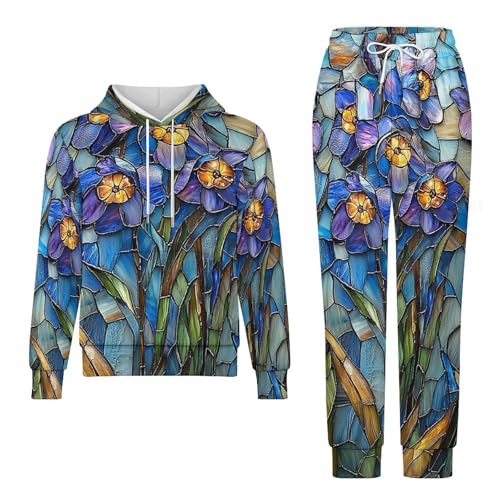 Boys Girls Pullover Hoodie and Pants Outfit 2PCS Set Sweatshirt for Kids, Bluebell Stained Glass Art4
